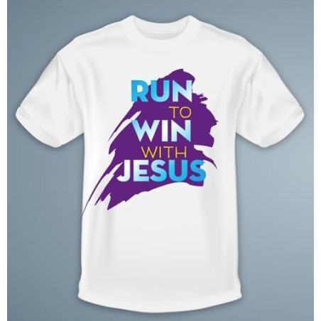 T-shirt taille 2XL, "Run to win with Jesus"