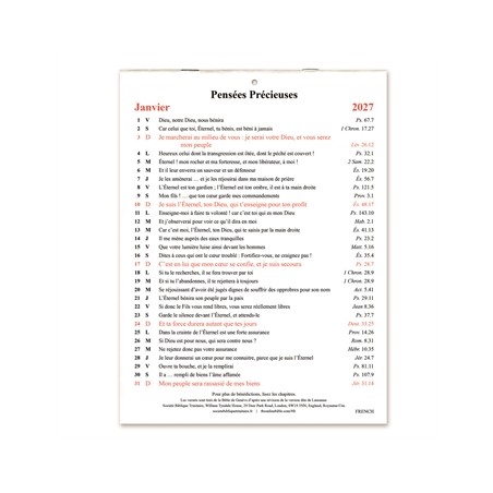 Calendrier Pensées Précieuses 2027
