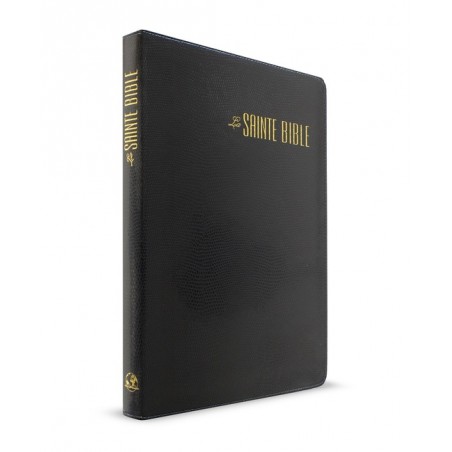 Bible confort souple lézard noir, fermeture éclair